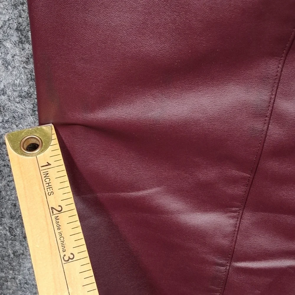A New Day Womens Faux Leather Split Hem Leggings Burgundy Wine High Rise Size L‎